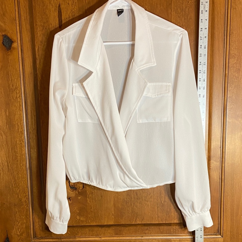 SHEIN Classic Wrap Style White Top, Size L